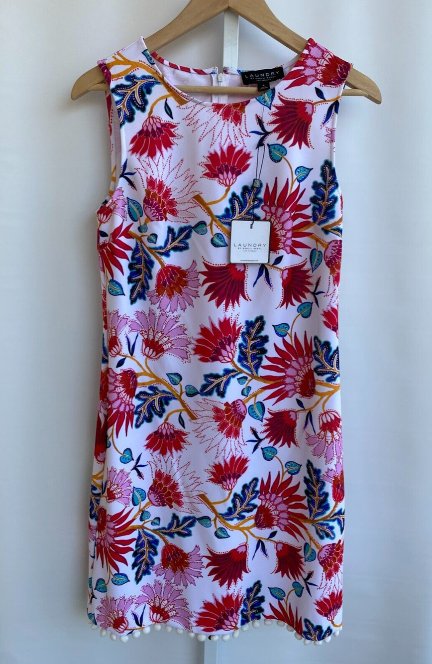 NWT Laundry by Shelli Segal White Floral Pom Dress Size 6